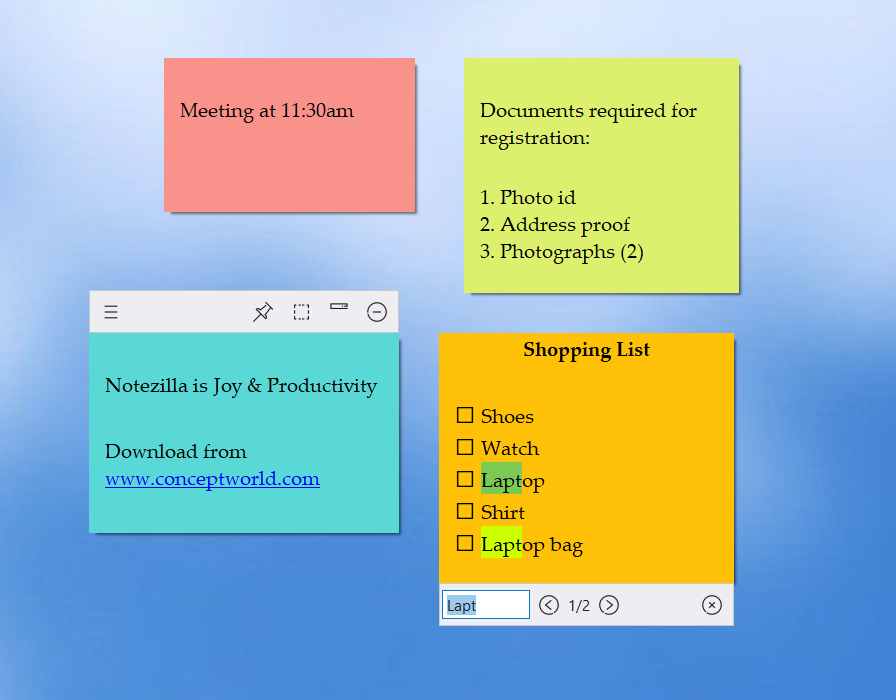 Highlight all matching keywords simultaneously when searching sticky notes